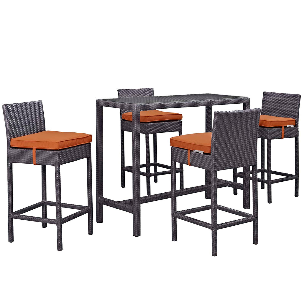 Convene 5 Piece Outdoor Patio Pub Set in Espresso Orange-1