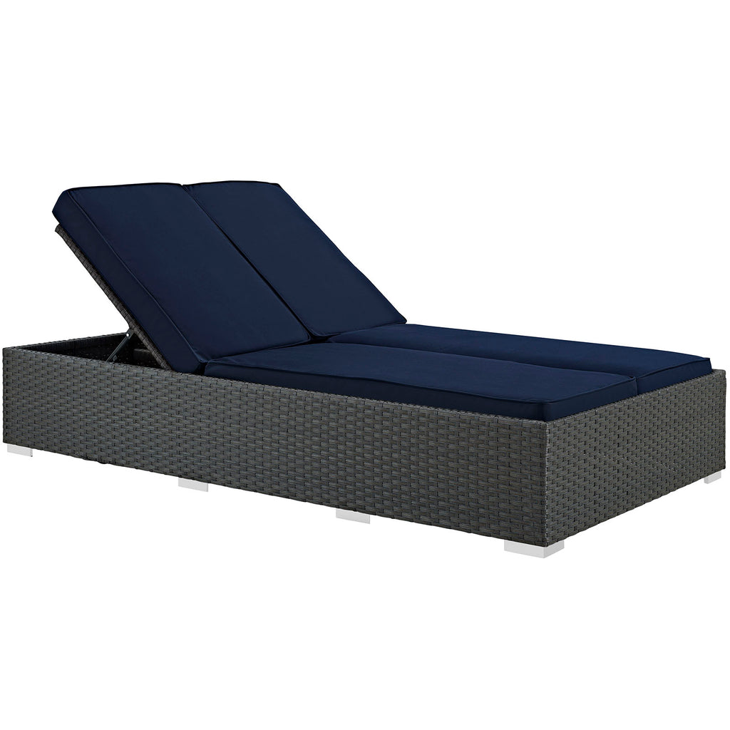 Sojourn Outdoor Patio Sunbrella Double Chaise in Chocolate Navy