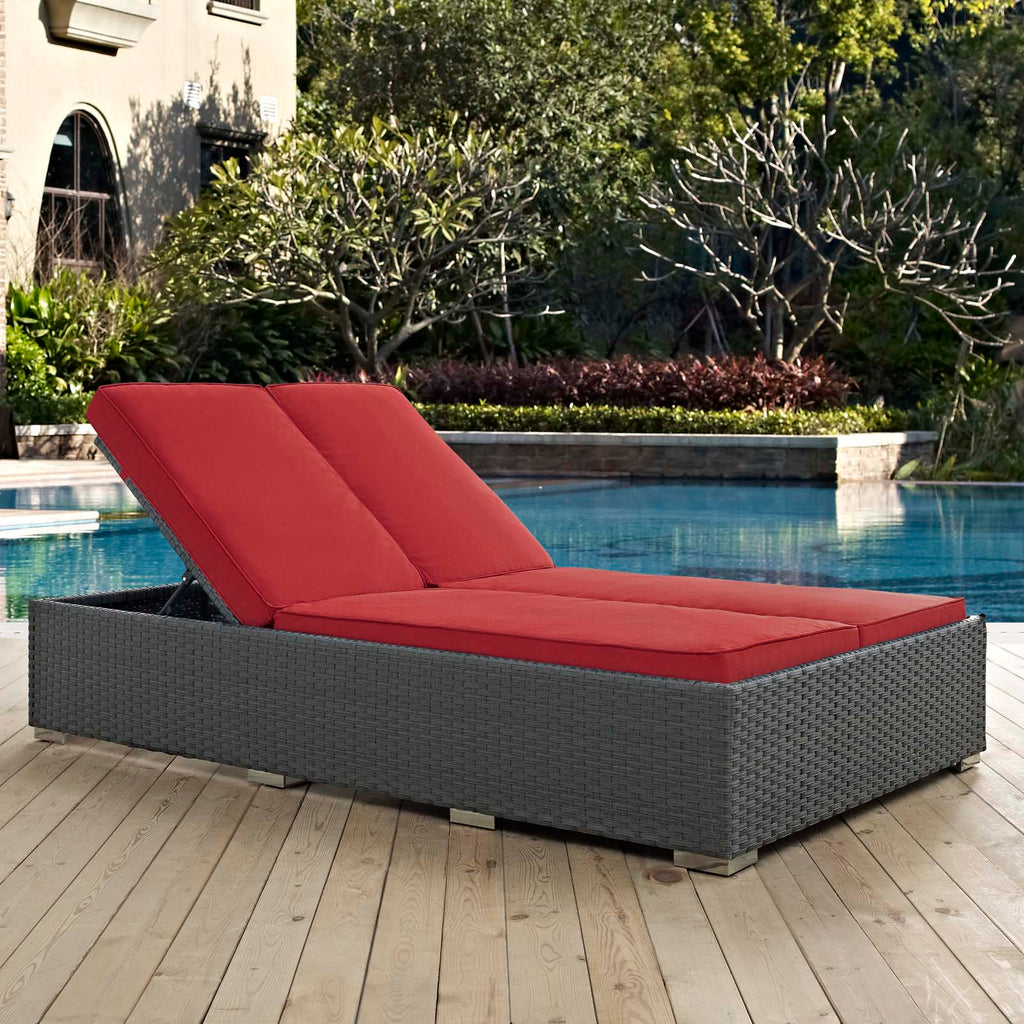 Sojourn Outdoor Patio Sunbrella Double Chaise in Chocolate Red