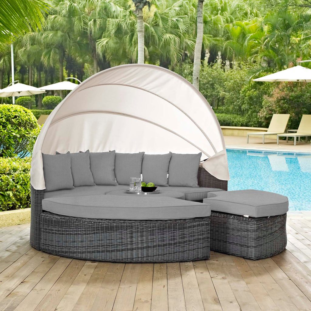 Summon Canopy Outdoor Patio Sunbrella Daybed in Canvas Gray