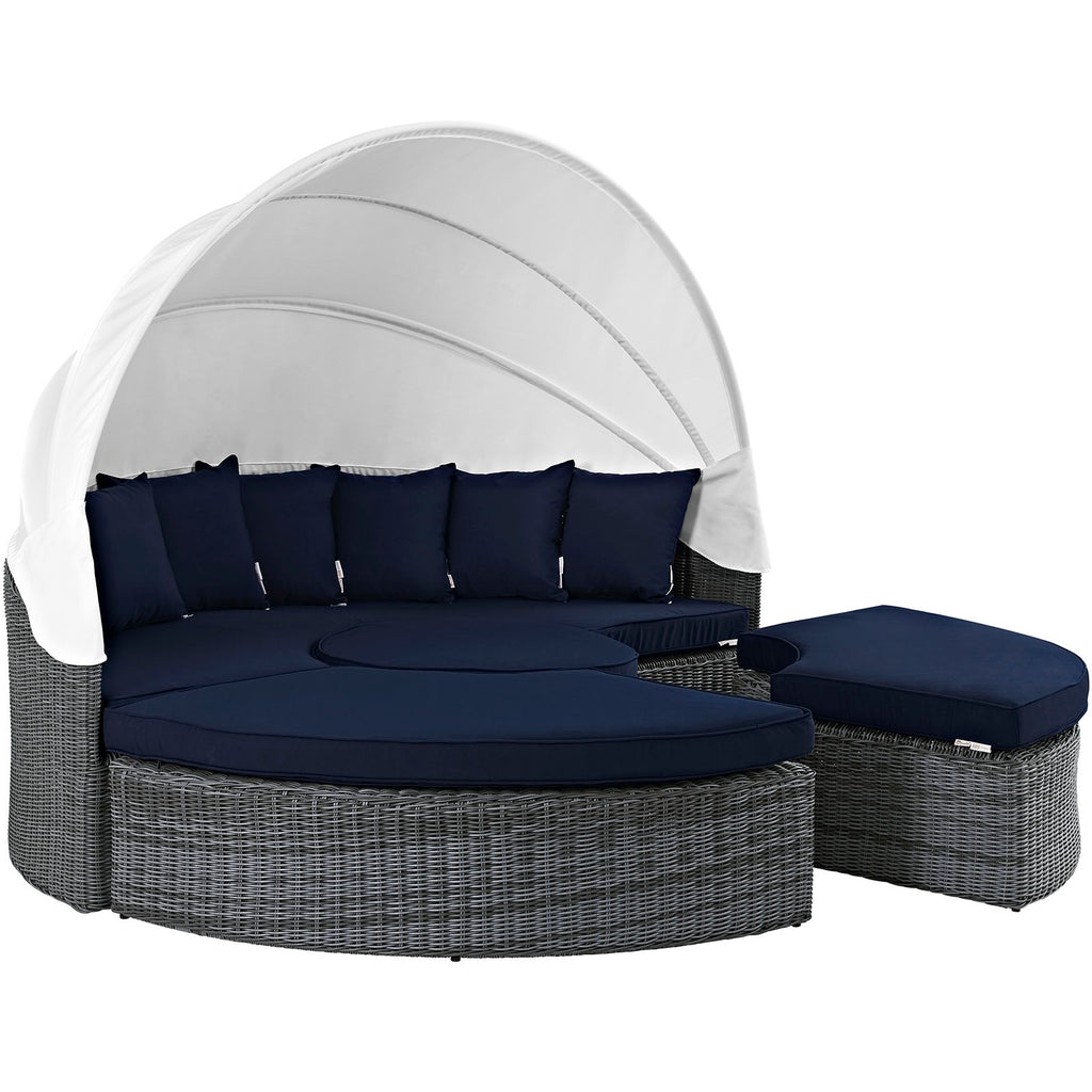 Summon Canopy Outdoor Patio Sunbrella Daybed in Canvas Navy