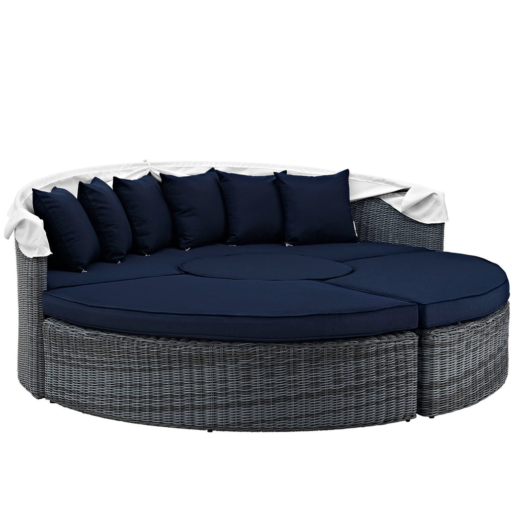 Summon Canopy Outdoor Patio Sunbrella Daybed in Canvas Navy