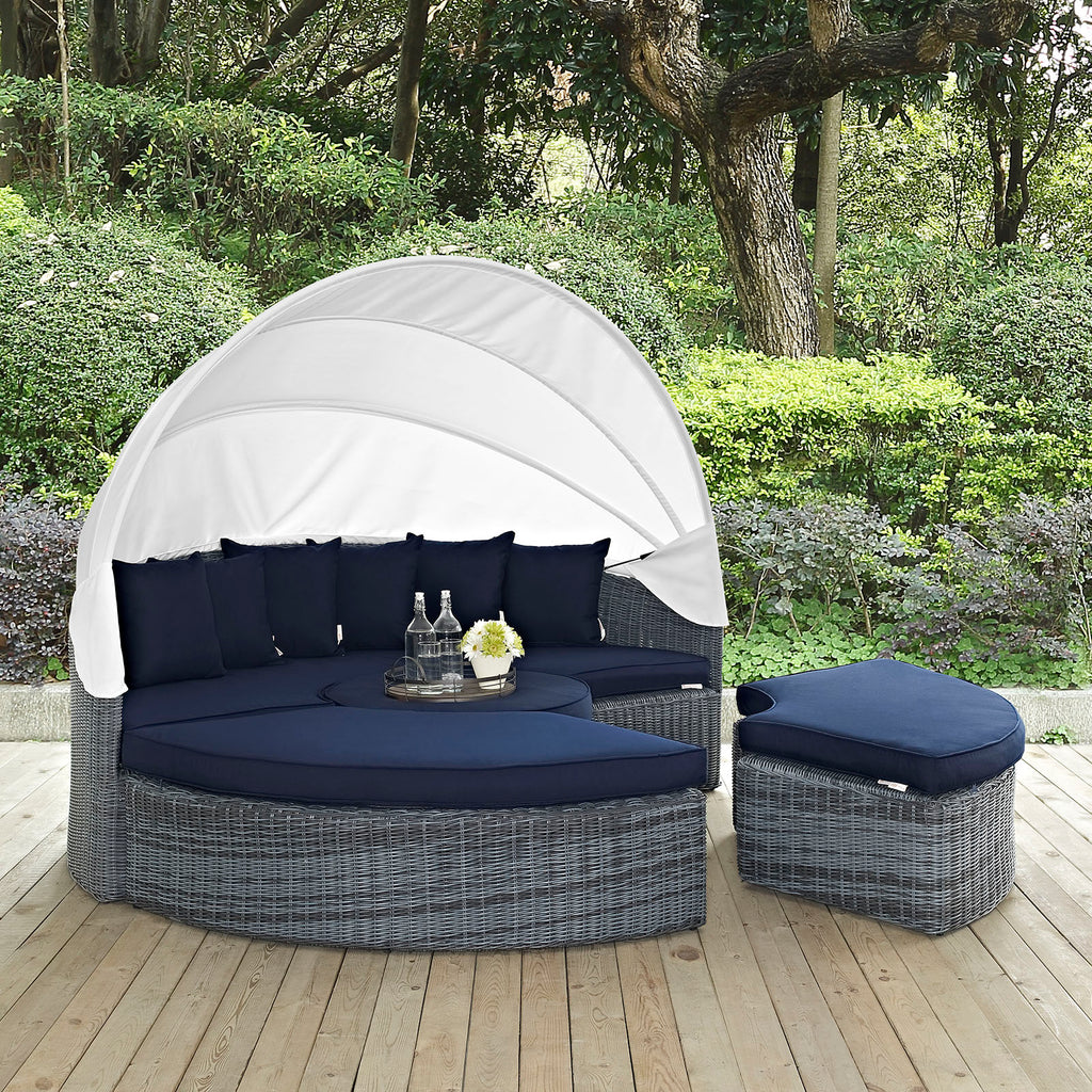 Summon Canopy Outdoor Patio Sunbrella Daybed in Canvas Navy