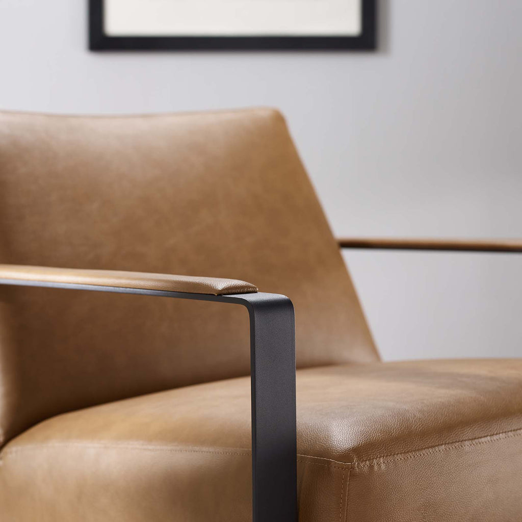 Seg Vegan Leather Upholstered Vinyl Accent Chair in Tan