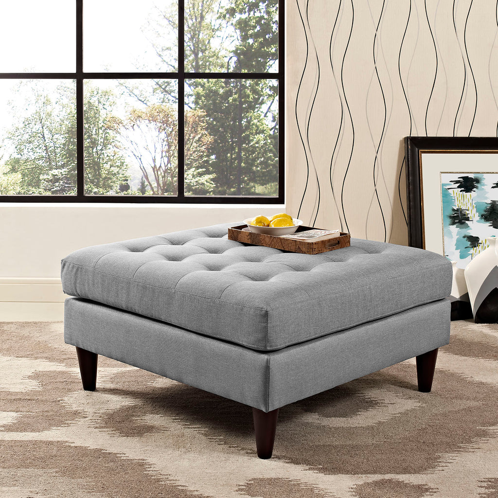 Empress Upholstered Fabric Large Ottoman in Light Gray