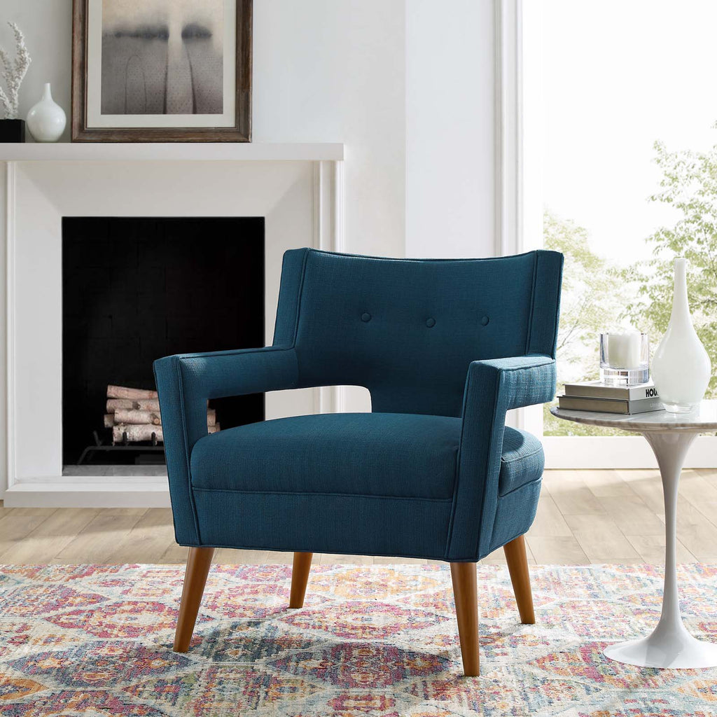 Sheer Upholstered Fabric Armchair in Azure
