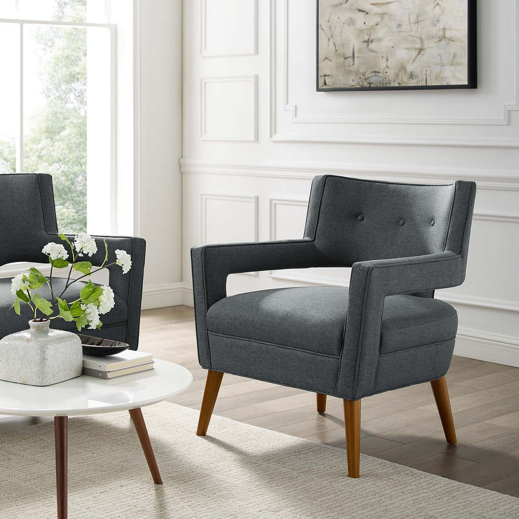 Sheer Upholstered Fabric Armchair in Gray