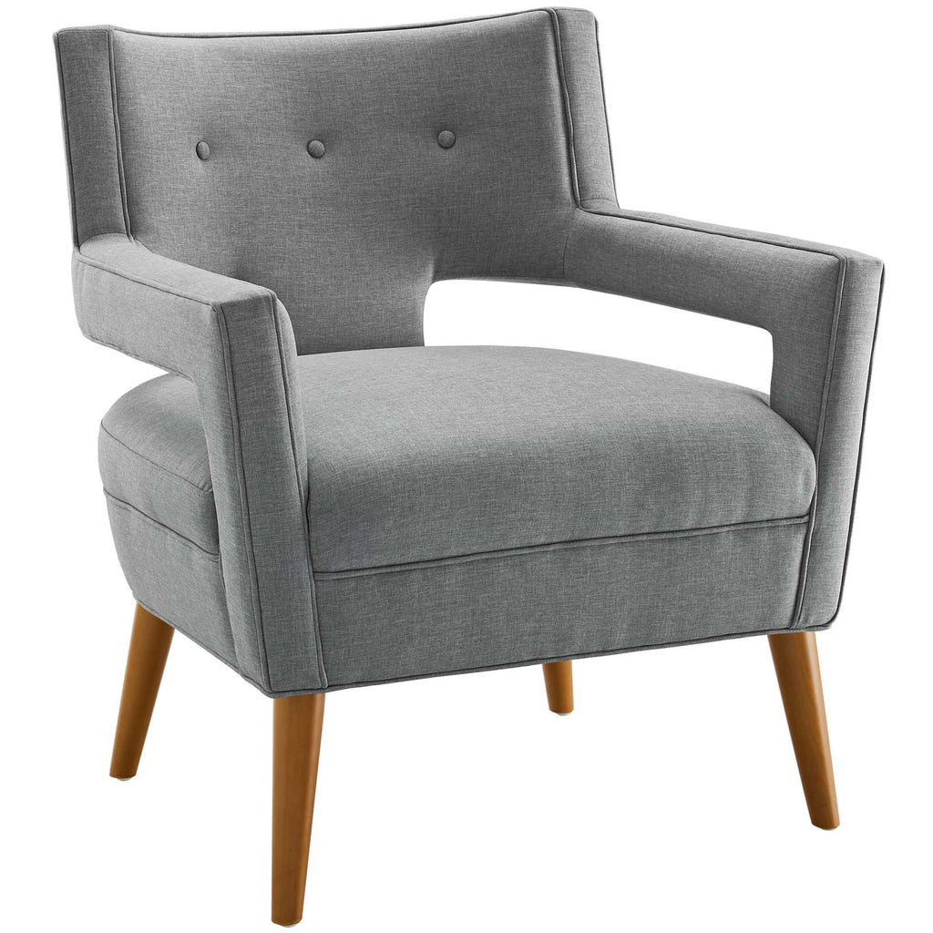 Sheer Upholstered Fabric Armchair in Light Gray