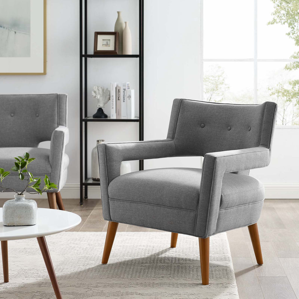 Sheer Upholstered Fabric Armchair in Light Gray