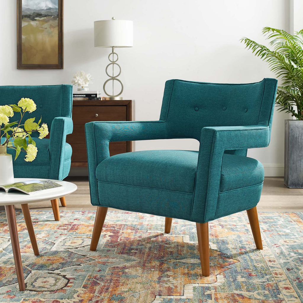 Sheer Upholstered Fabric Armchair in Teal