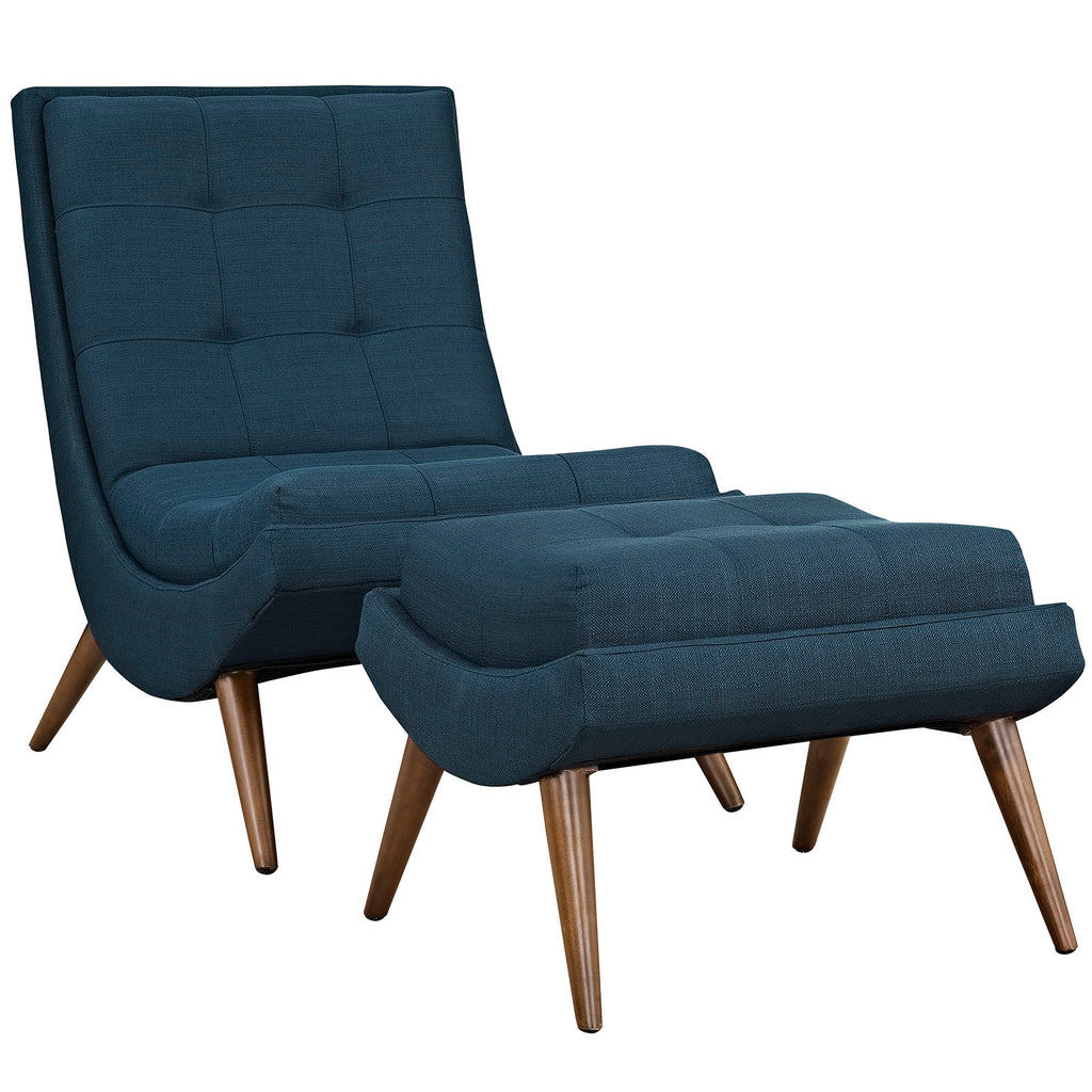 Ramp Upholstered Fabric Lounge Chair Set in Azure