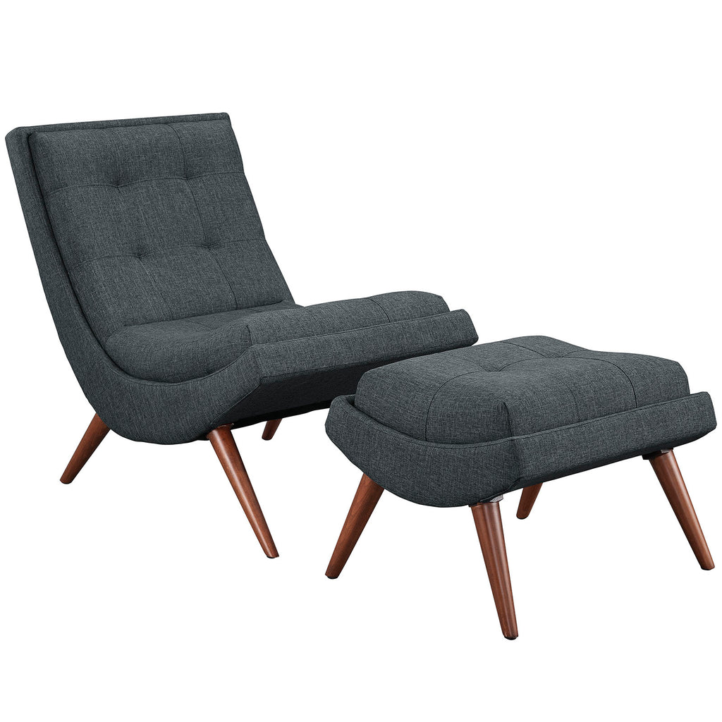 Ramp Upholstered Fabric Lounge Chair Set in Gray