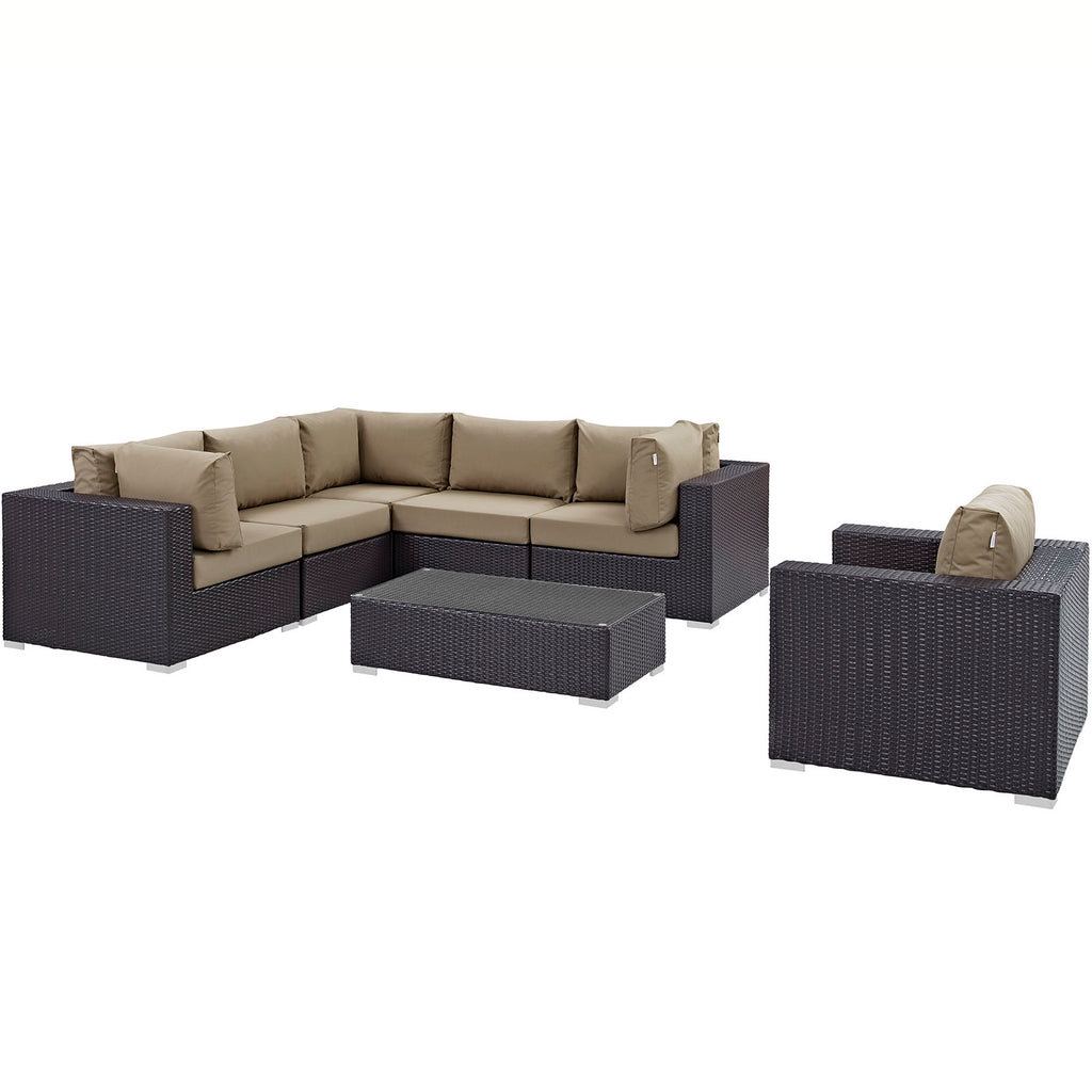 Convene 7 Piece Outdoor Patio Sectional Set in Espresso Mocha-7