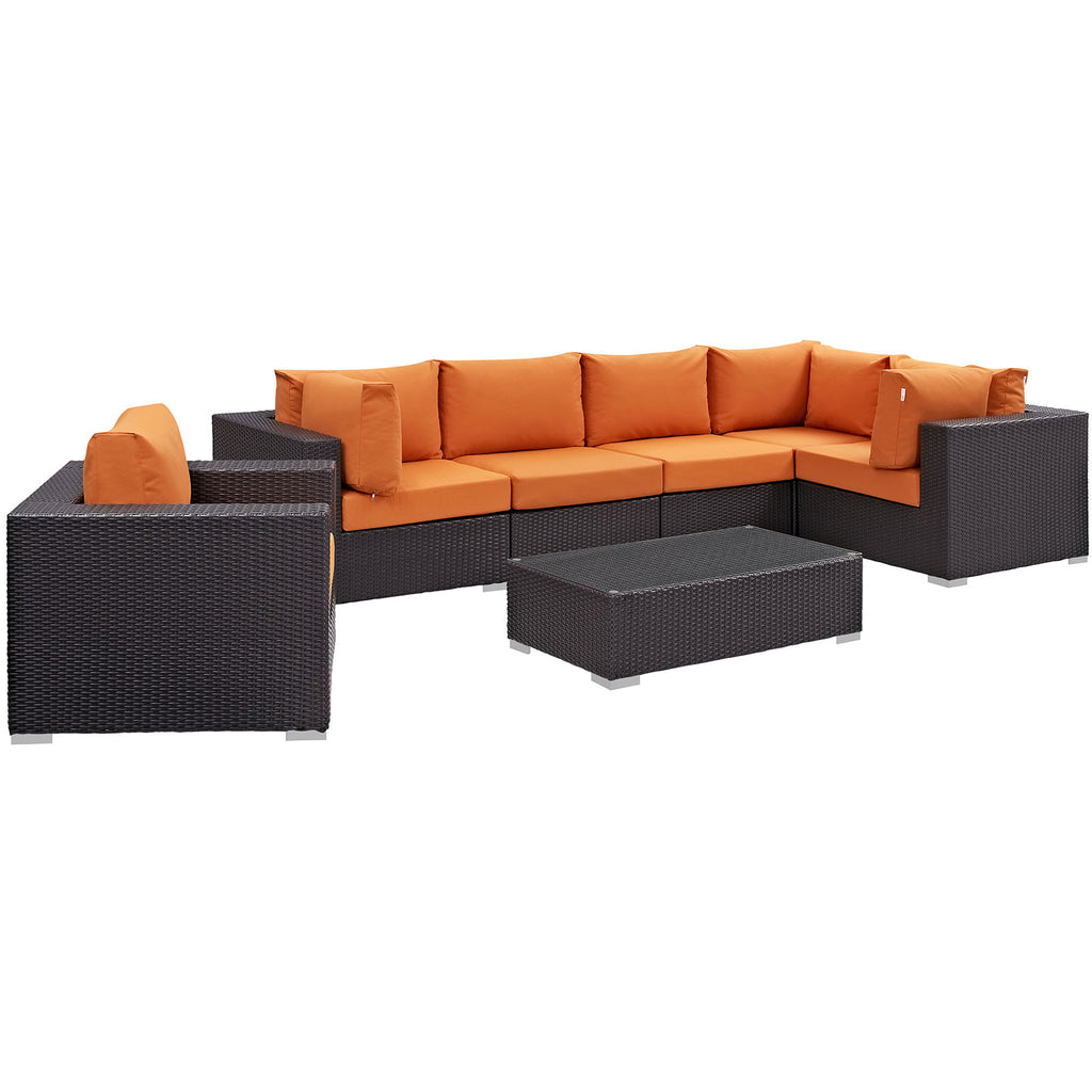 Convene 7 Piece Outdoor Patio Sectional Set in Espresso Orange-5