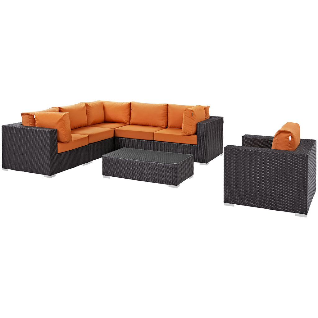 Convene 7 Piece Outdoor Patio Sectional Set in Espresso Orange-5