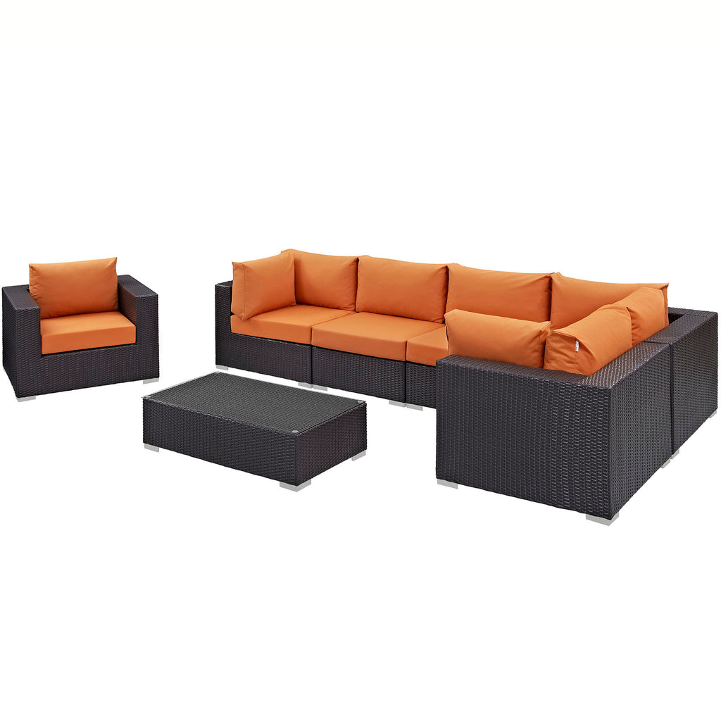 Convene 7 Piece Outdoor Patio Sectional Set in Espresso Orange-5