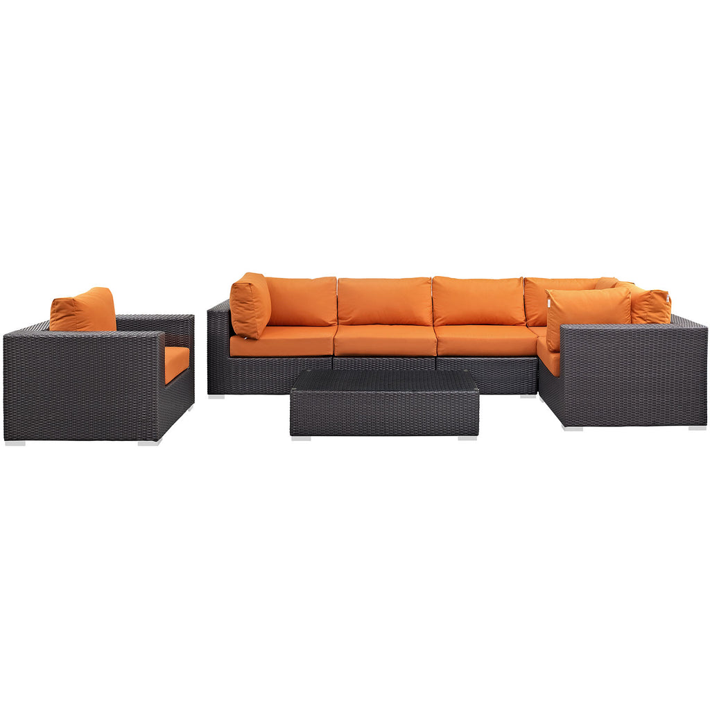 Convene 7 Piece Outdoor Patio Sectional Set in Espresso Orange-5