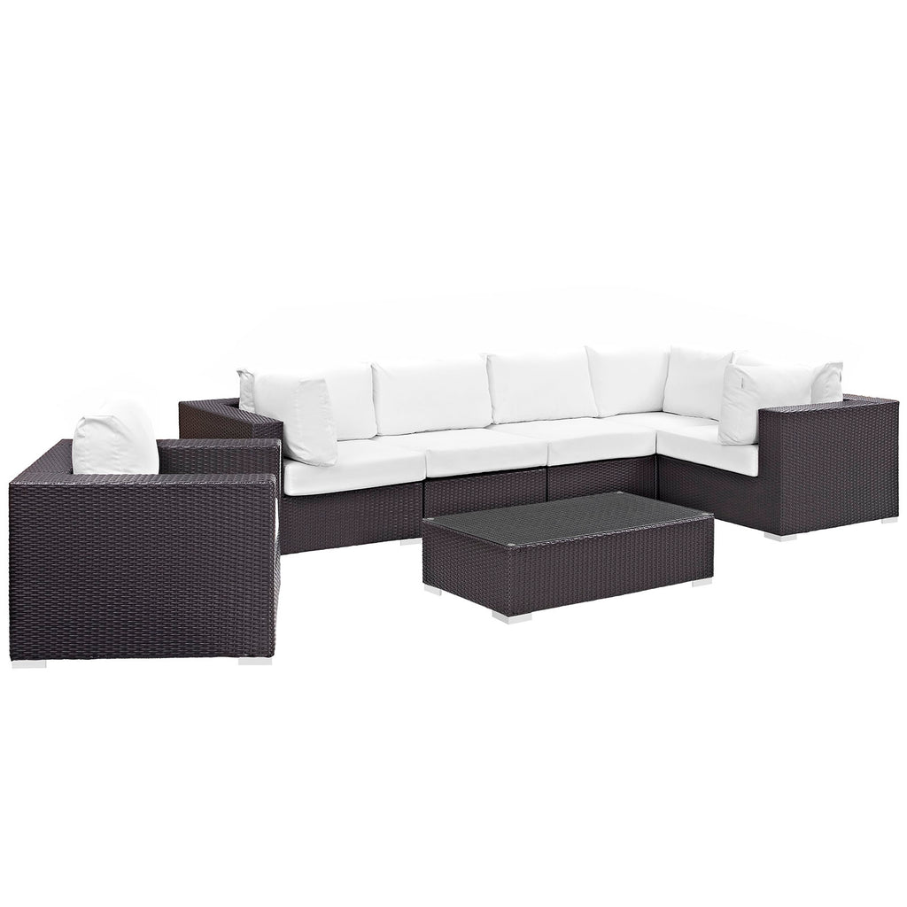 Convene 7 Piece Outdoor Patio Sectional Set in Espresso White-7