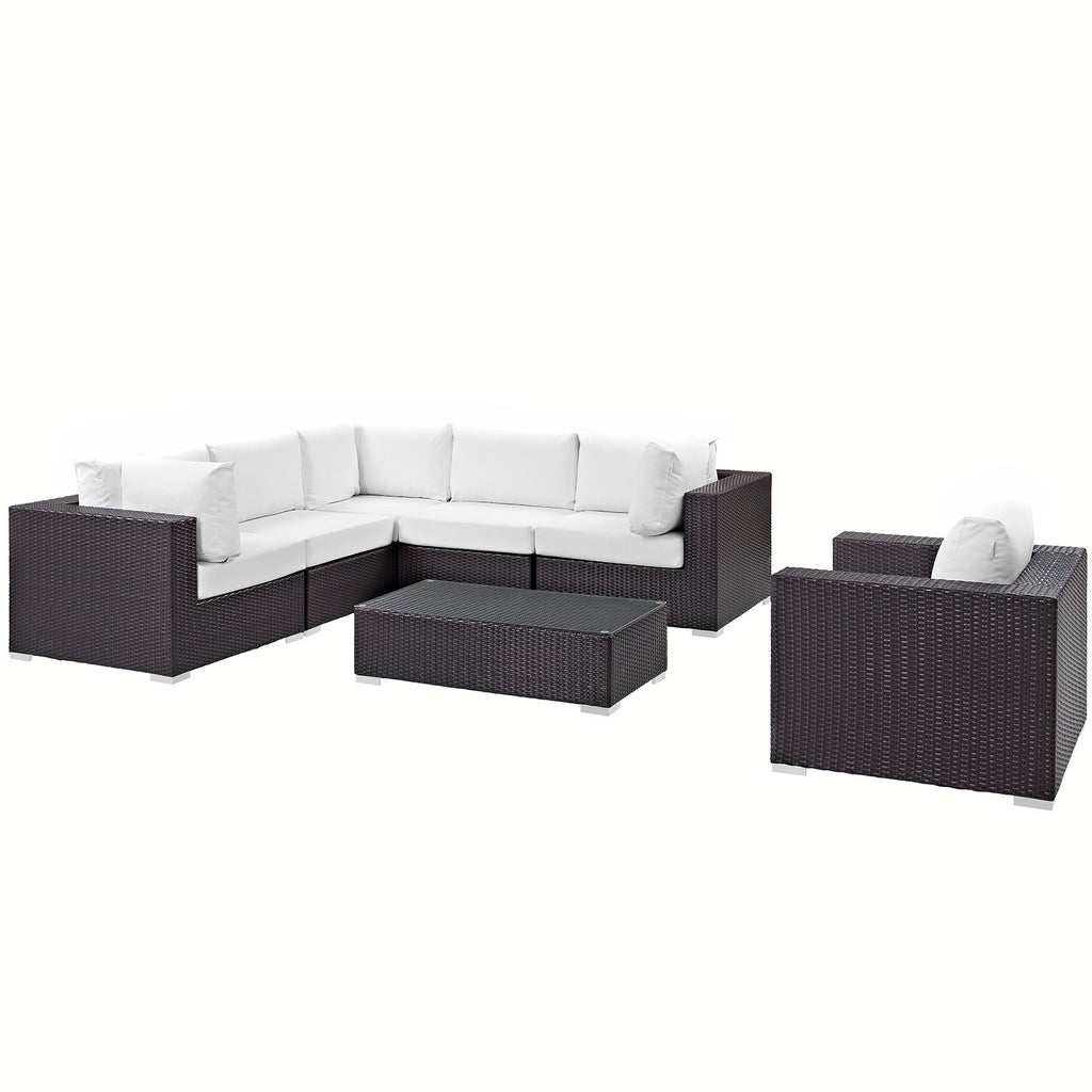 Convene 7 Piece Outdoor Patio Sectional Set in Espresso White-7