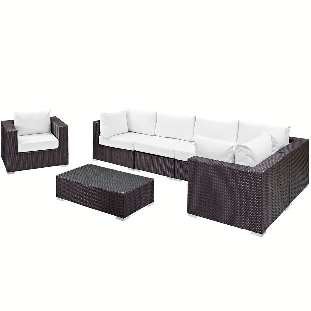 Convene 7 Piece Outdoor Patio Sectional Set in Espresso White-7