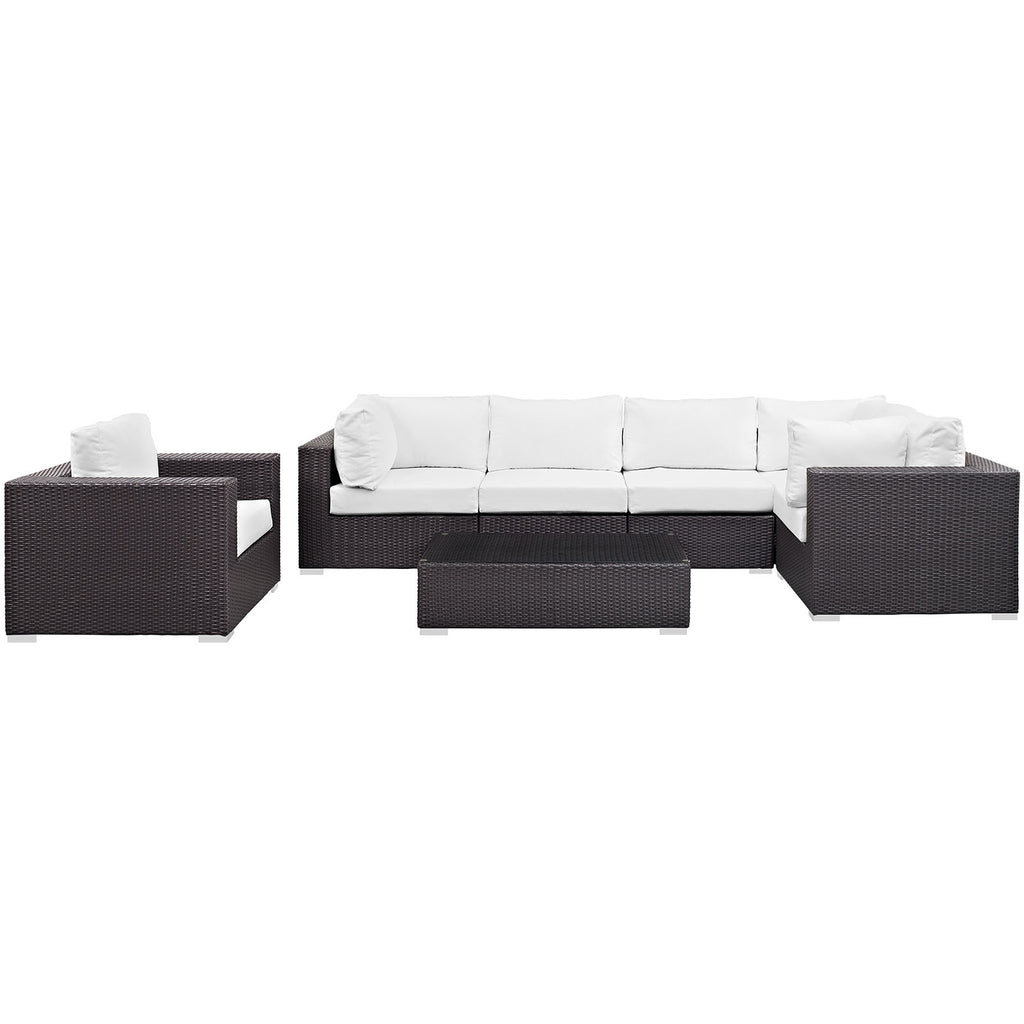 Convene 7 Piece Outdoor Patio Sectional Set in Espresso White-7