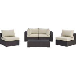 Convene 5 Piece Outdoor Patio Sectional Set in Espresso Beige-5