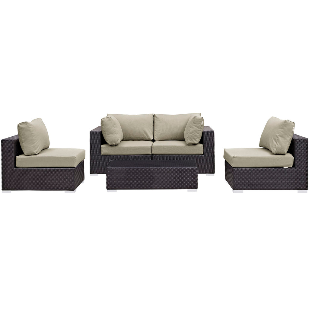 Convene 5 Piece Outdoor Patio Sectional Set in Espresso Beige-5