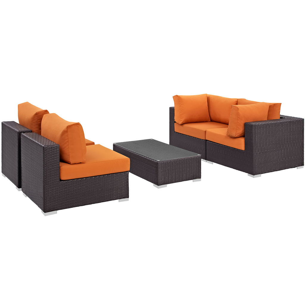 Convene 5 Piece Outdoor Patio Sectional Set in Espresso Orange-5