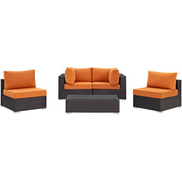 Convene 5 Piece Outdoor Patio Sectional Set in Espresso Orange-5