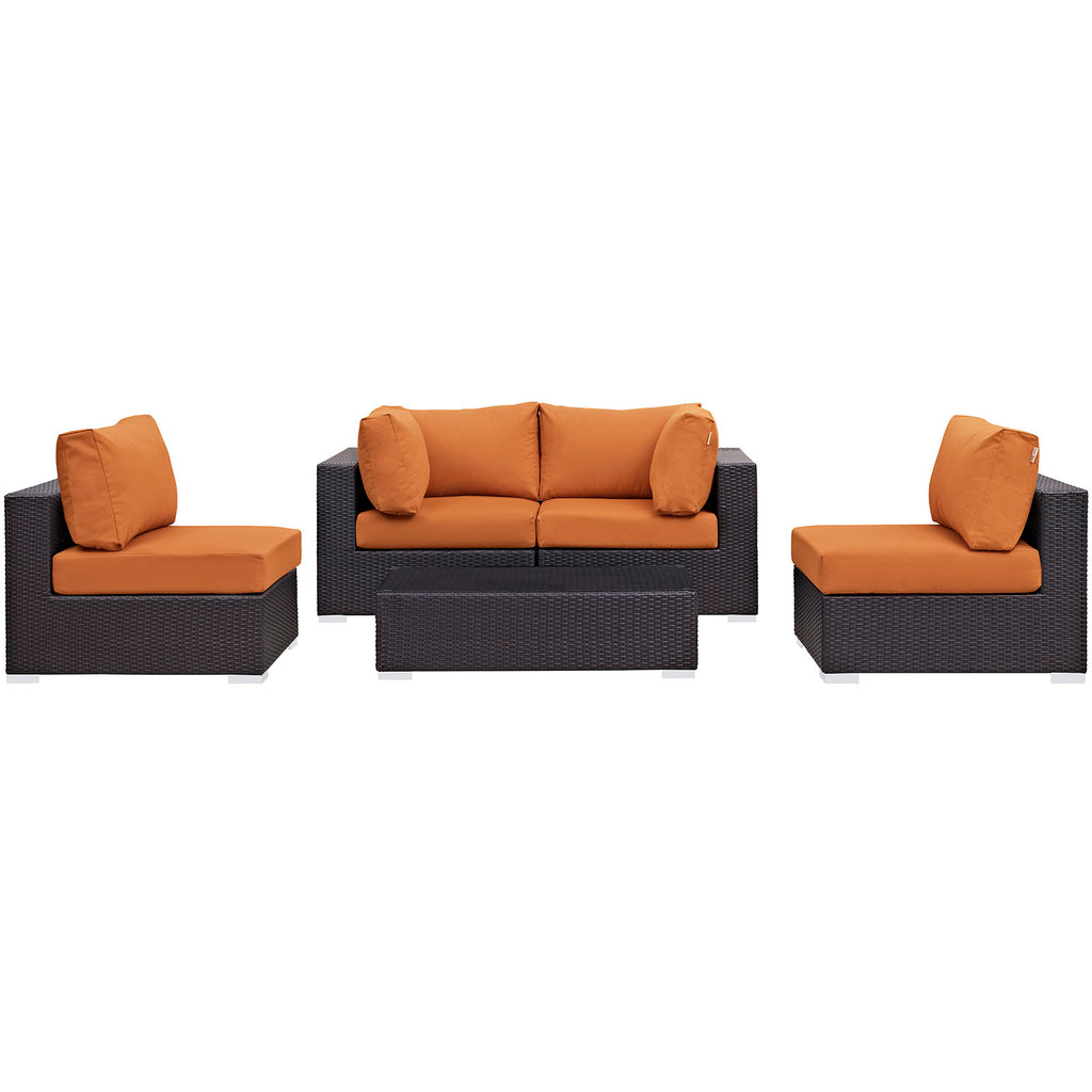 Convene 5 Piece Outdoor Patio Sectional Set in Espresso Orange-5