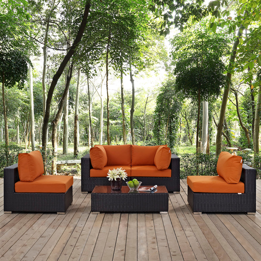 Convene 5 Piece Outdoor Patio Sectional Set in Espresso Orange-5