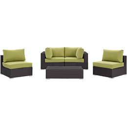 Convene 5 Piece Outdoor Patio Sectional Set in Espresso Peridot-5