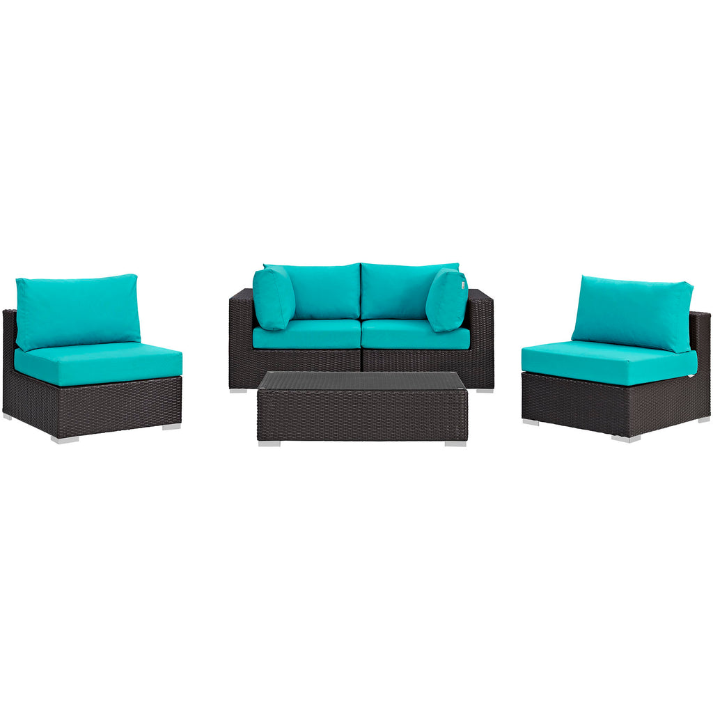 Convene 5 Piece Outdoor Patio Sectional Set in Espresso Turquoise-5