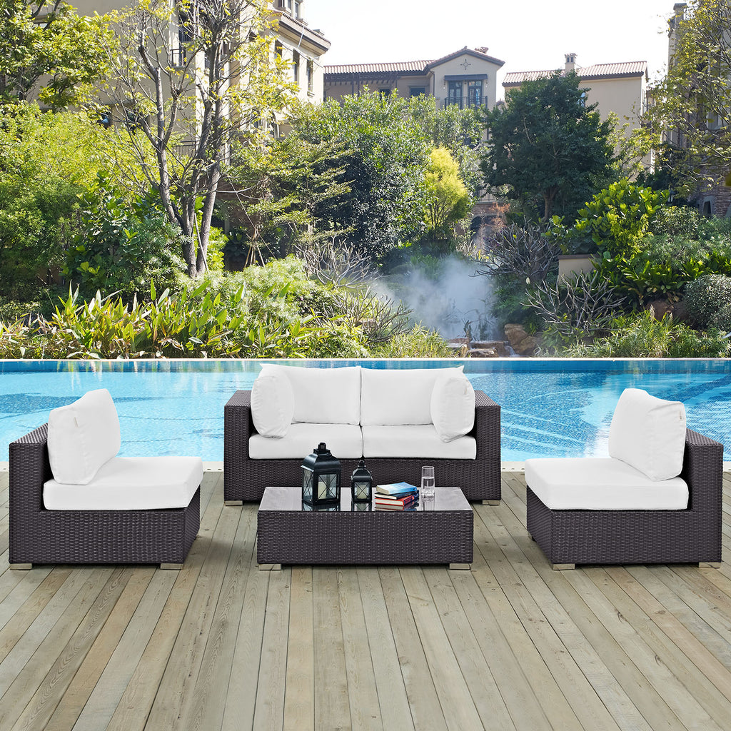 Convene 5 Piece Outdoor Patio Sectional Set in Espresso White-5