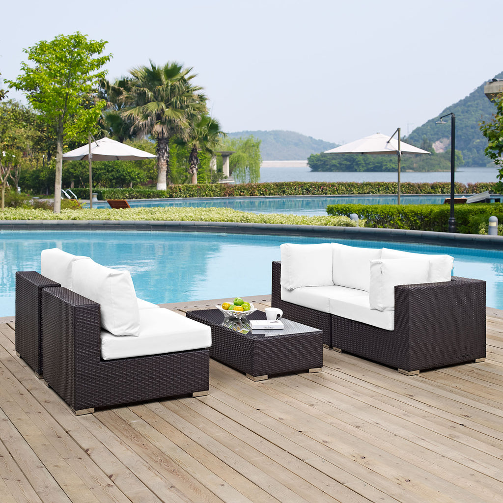 Convene 5 Piece Outdoor Patio Sectional Set in Espresso White-5