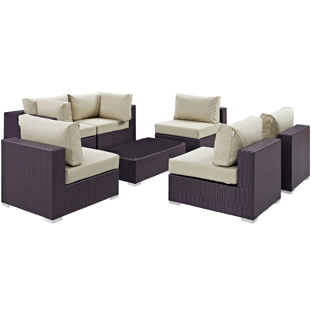 Convene 7 Piece Outdoor Patio Sectional Set in Espresso Beige-6