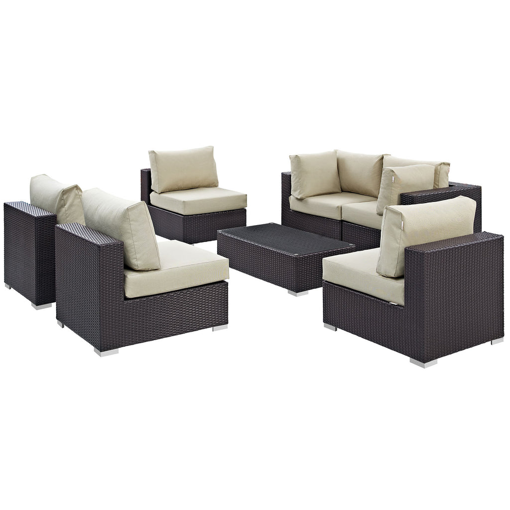 Convene 7 Piece Outdoor Patio Sectional Set in Espresso Beige-6