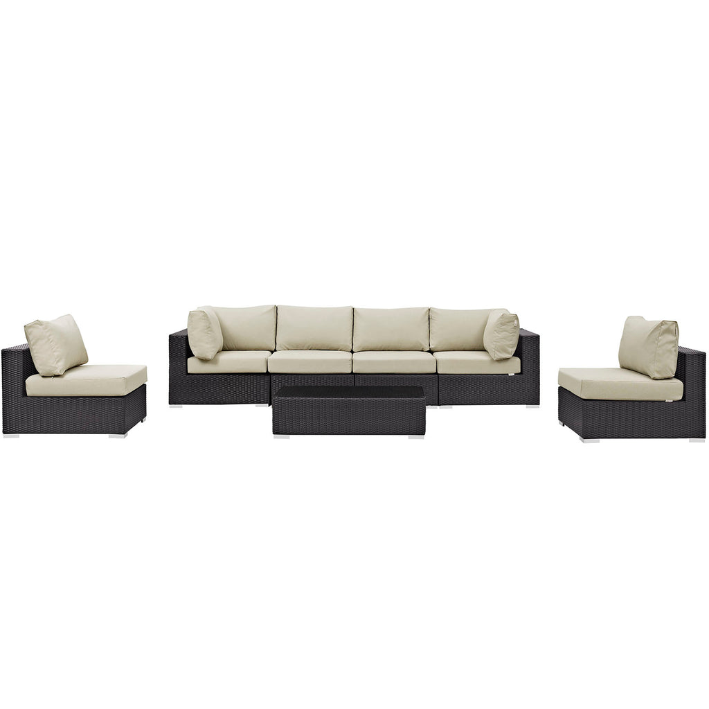 Convene 7 Piece Outdoor Patio Sectional Set in Espresso Beige-6