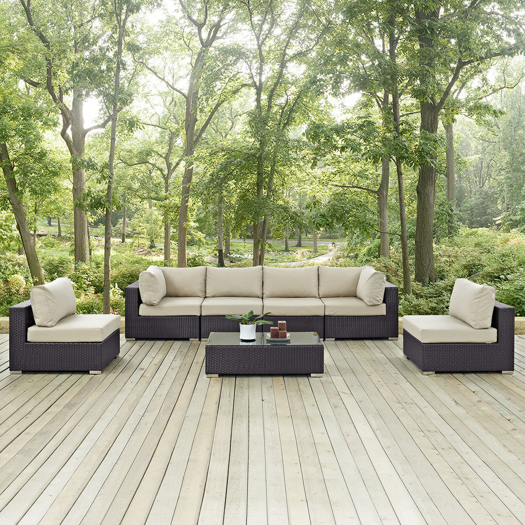 Convene 7 Piece Outdoor Patio Sectional Set in Espresso Beige-6