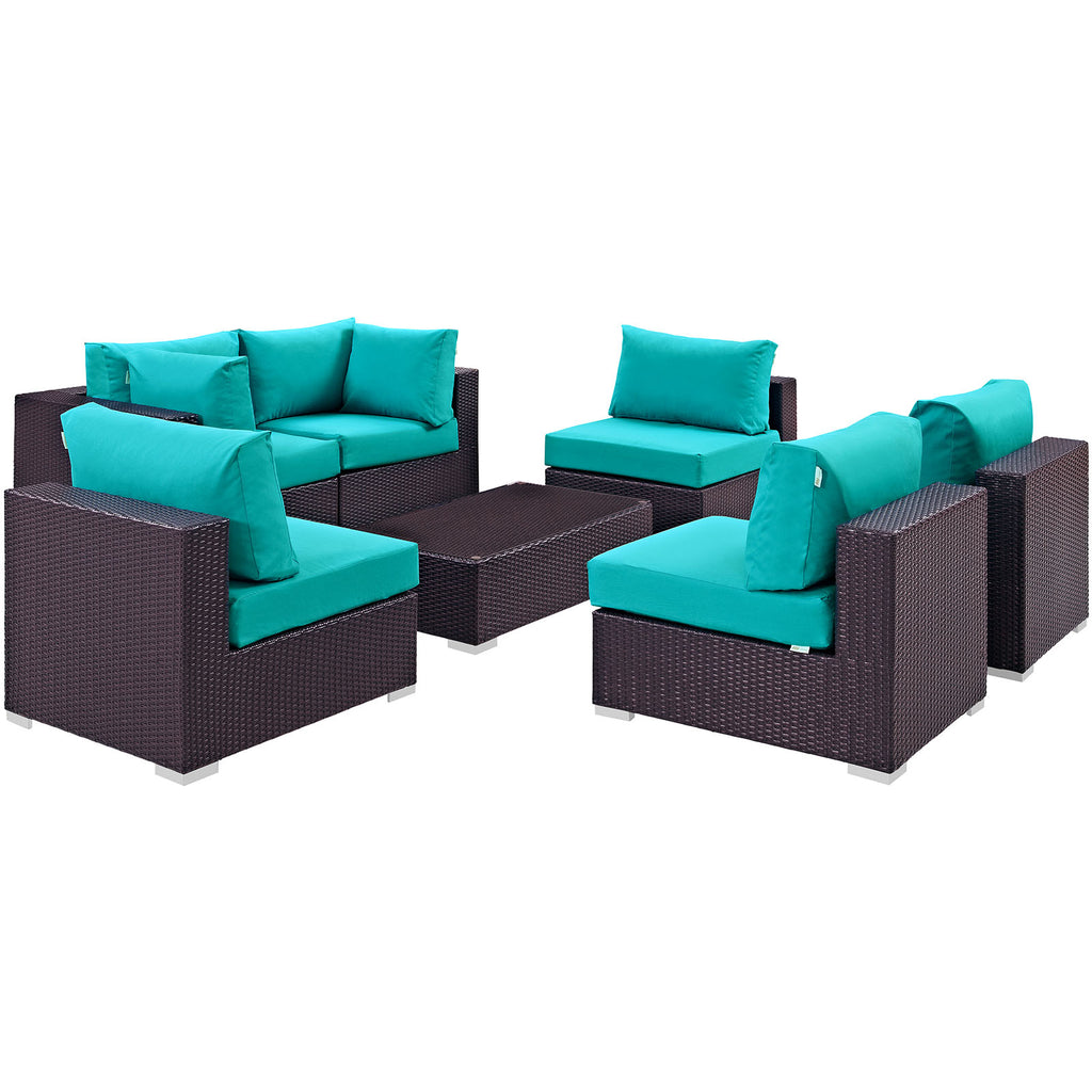 Convene 7 Piece Outdoor Patio Sectional Set in Espresso Turquoise-4