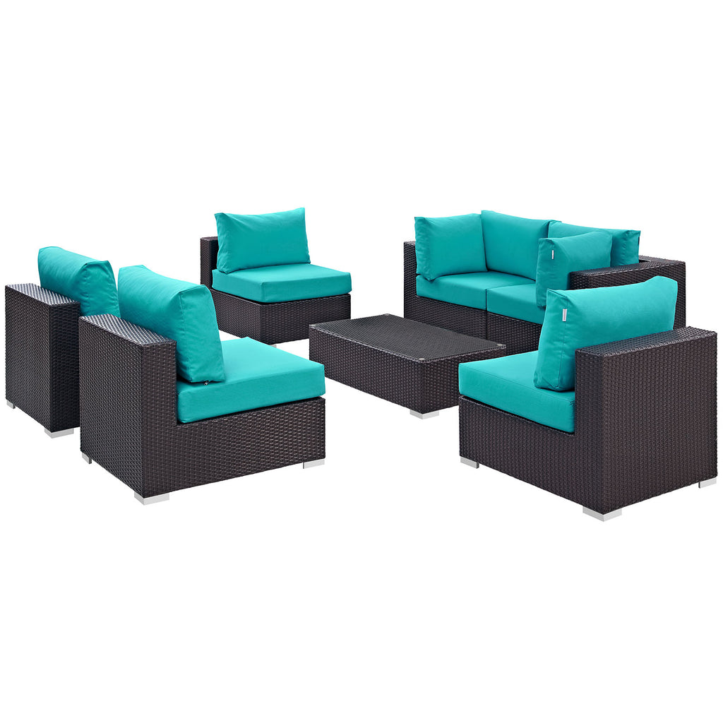 Convene 7 Piece Outdoor Patio Sectional Set in Espresso Turquoise-4