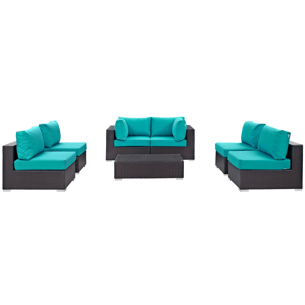 Convene 7 Piece Outdoor Patio Sectional Set in Espresso Turquoise-4