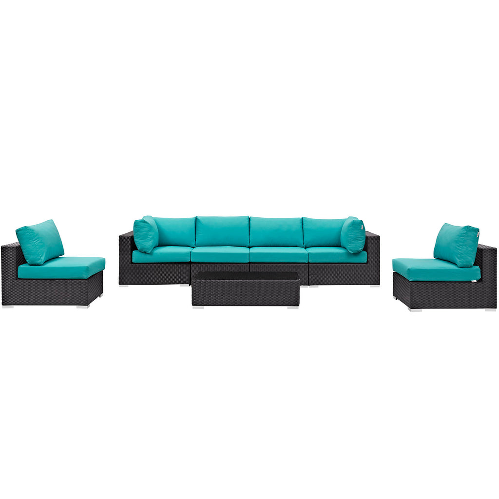 Convene 7 Piece Outdoor Patio Sectional Set in Espresso Turquoise-4