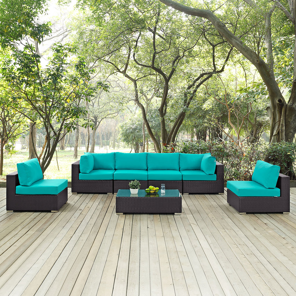 Convene 7 Piece Outdoor Patio Sectional Set in Espresso Turquoise-4