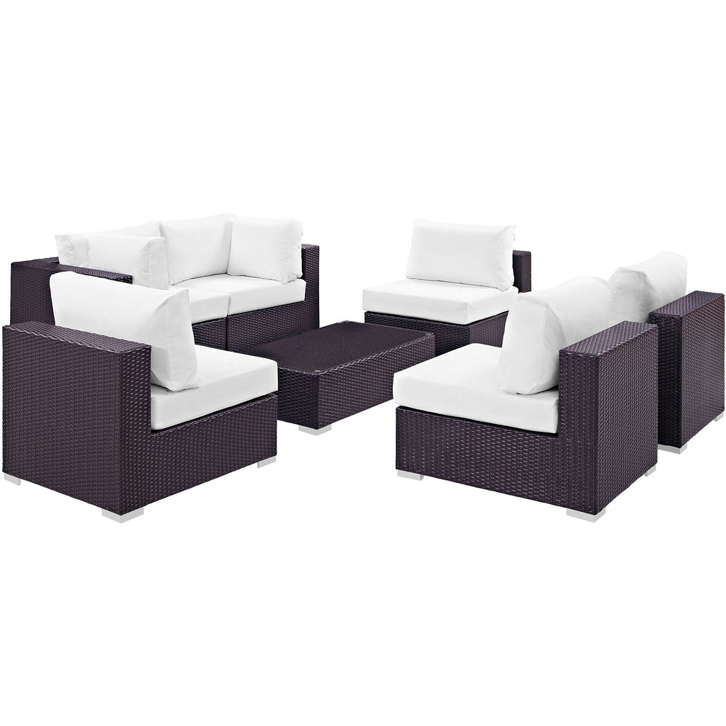 Convene 7 Piece Outdoor Patio Sectional Set in Espresso White-6