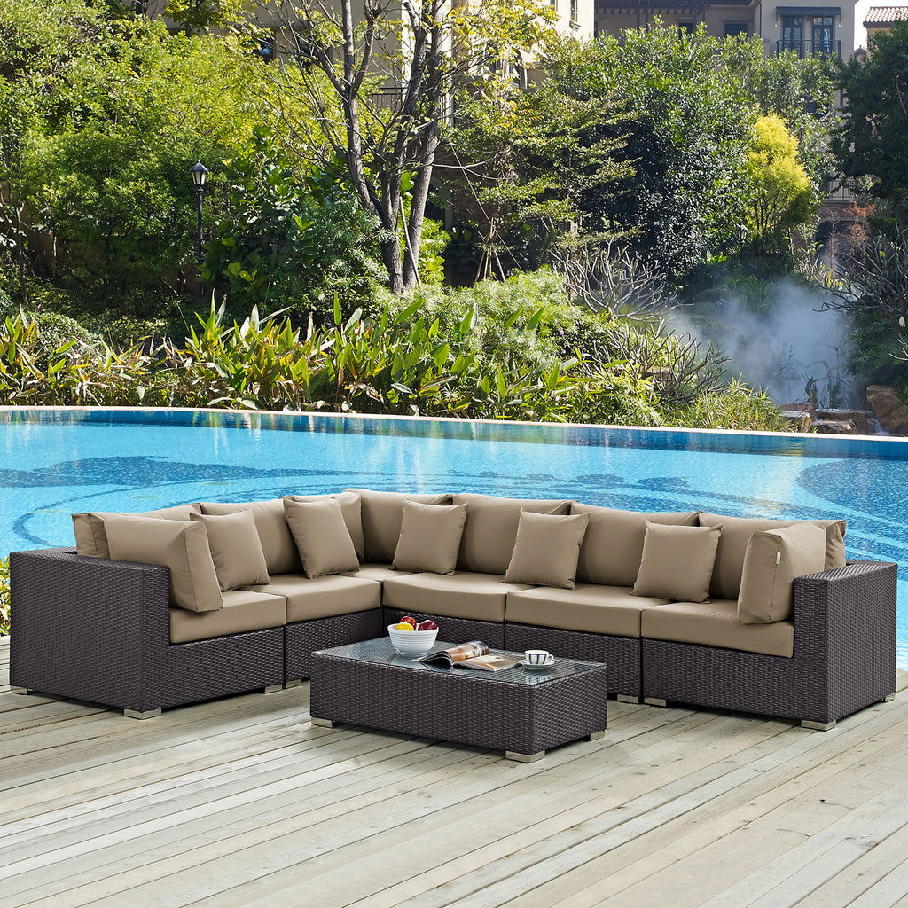 Convene 7 Piece Outdoor Patio Sectional Set in Espresso Mocha-5