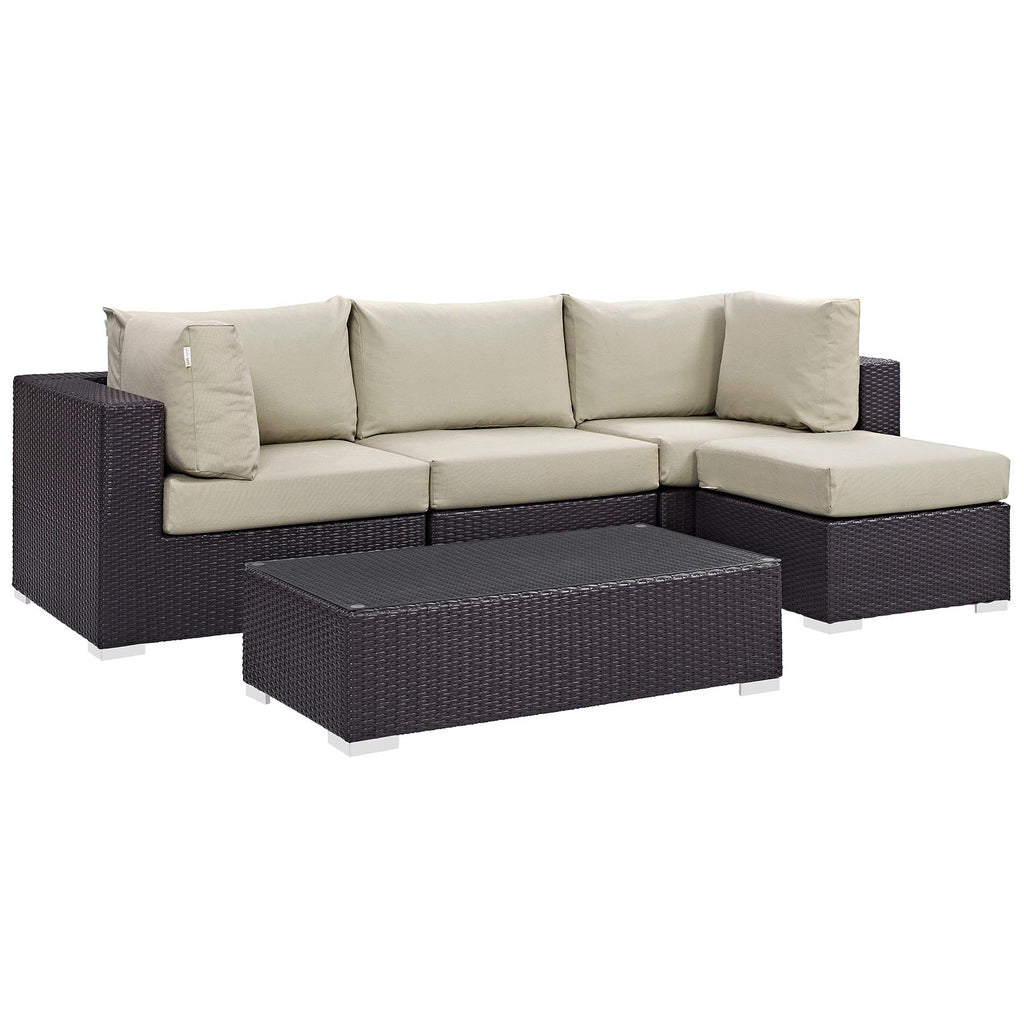 Convene 5 Piece Outdoor Patio Sectional Set in Espresso Beige-4