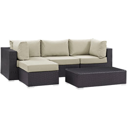 Convene 5 Piece Outdoor Patio Sectional Set in Espresso Beige-4