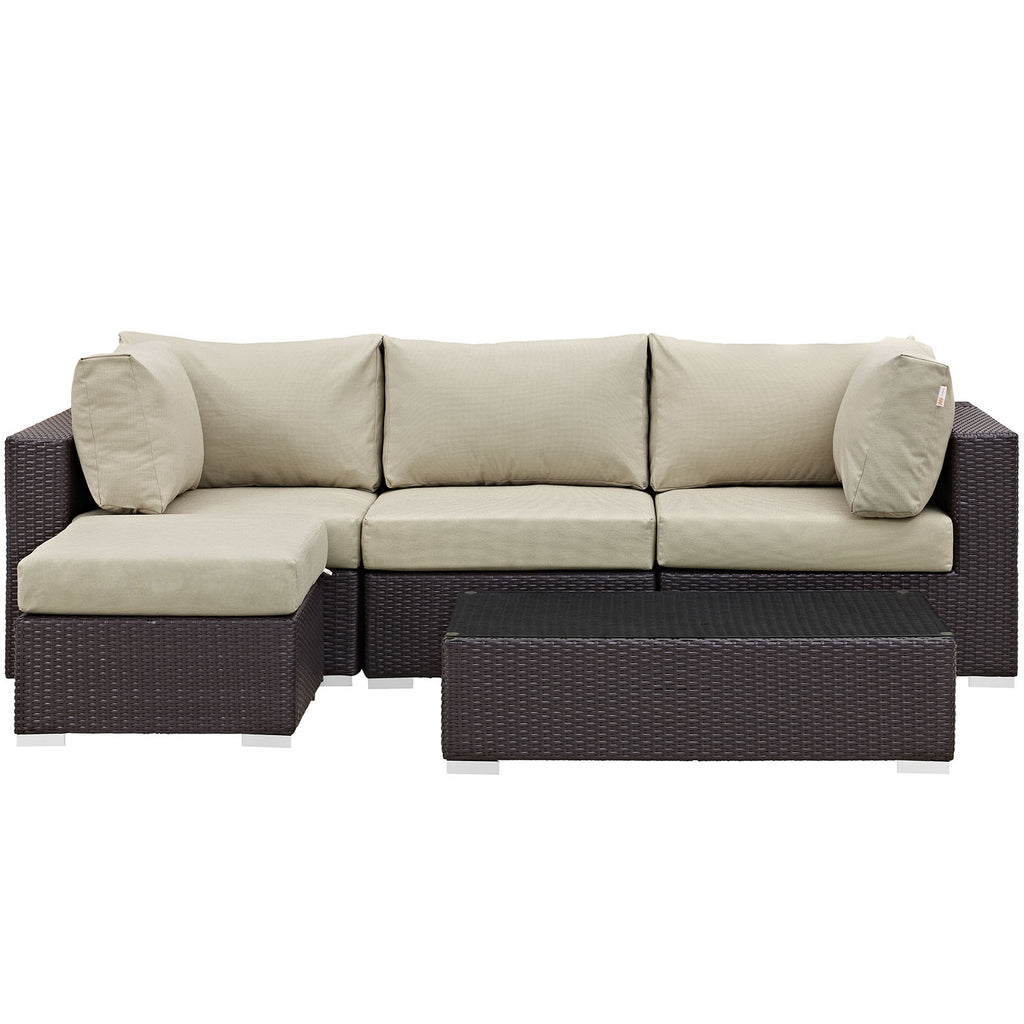 Convene 5 Piece Outdoor Patio Sectional Set in Espresso Beige-4