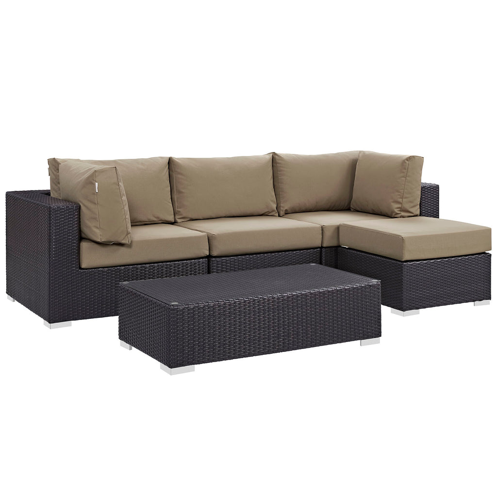 Convene 5 Piece Outdoor Patio Sectional Set in Espresso Mocha-4